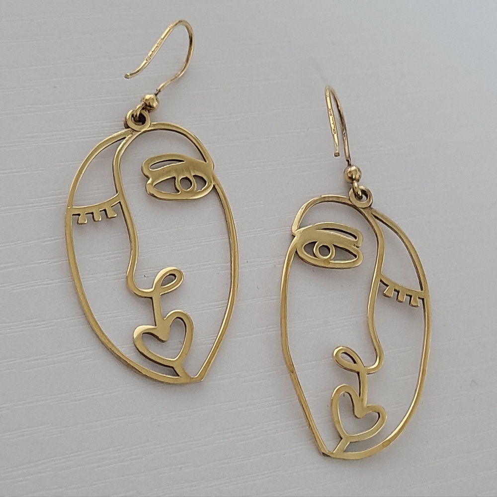 Vintage Modernist Picasso Abstract Sterling Silver Gold Plated Dangle Earrings - Picture 6 of 7